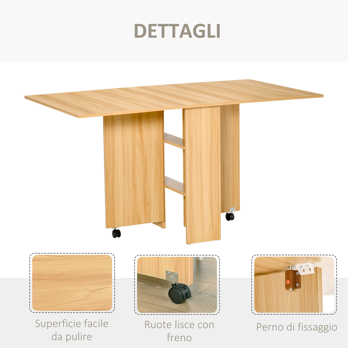 easycomfort easycomfort tavolo da pranzo pieghevole legno naturale 140x80x74cm ean 8054111844710