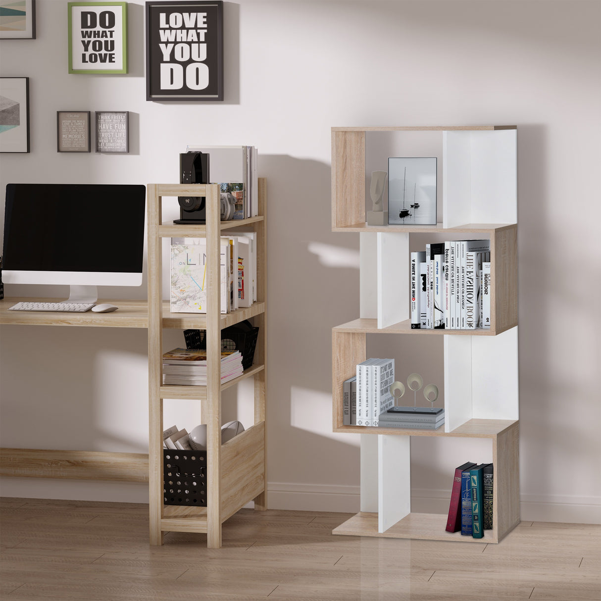 easycomfort easycomfort libreria di design moderno 4 ripiani legno naturale e bianco 60x24x148cm ean 8054111844291
