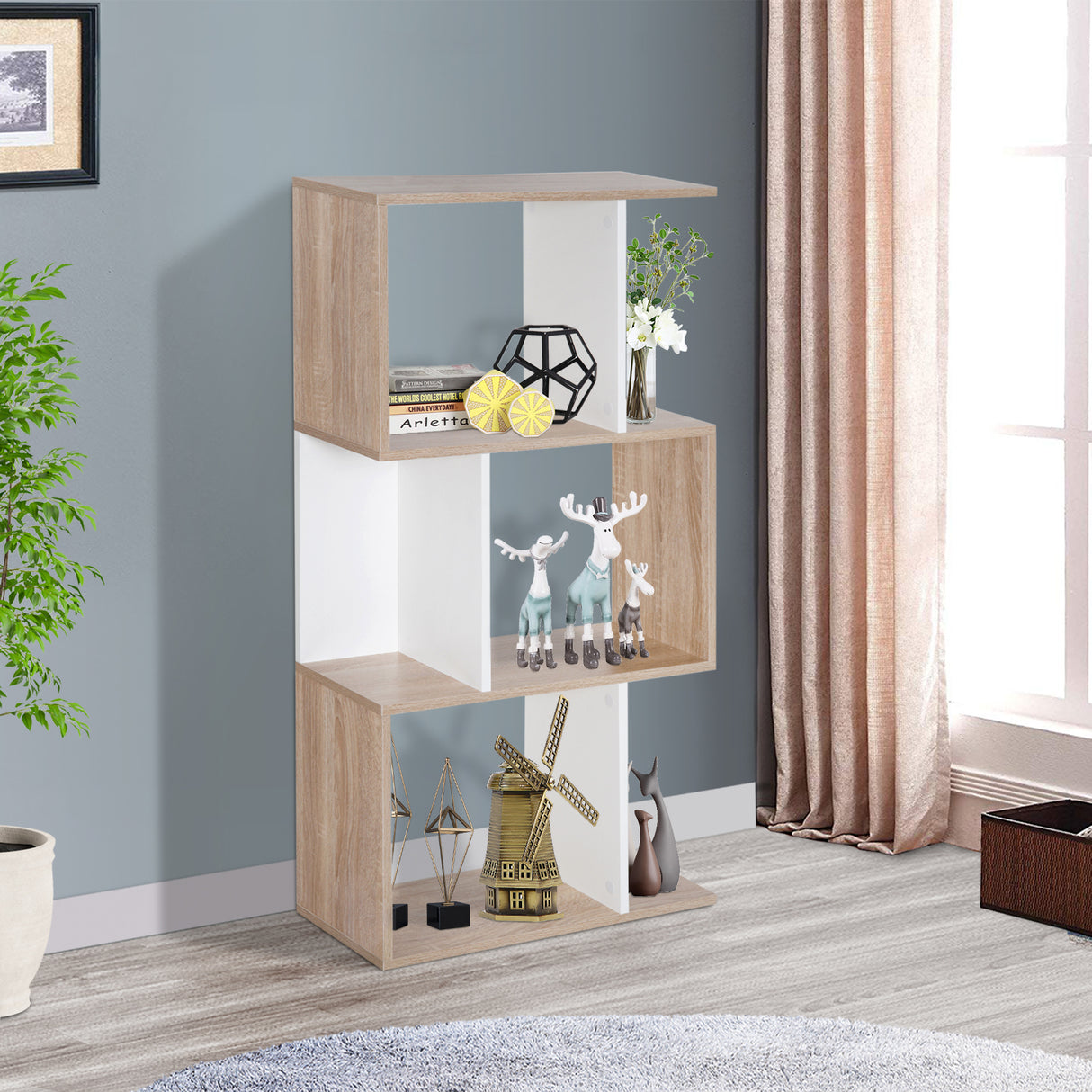 easycomfort easycomfort libreria da parete moderna con 3 ripiani legno naturale e bianco 60x24x111.4cm ean 8054111841740