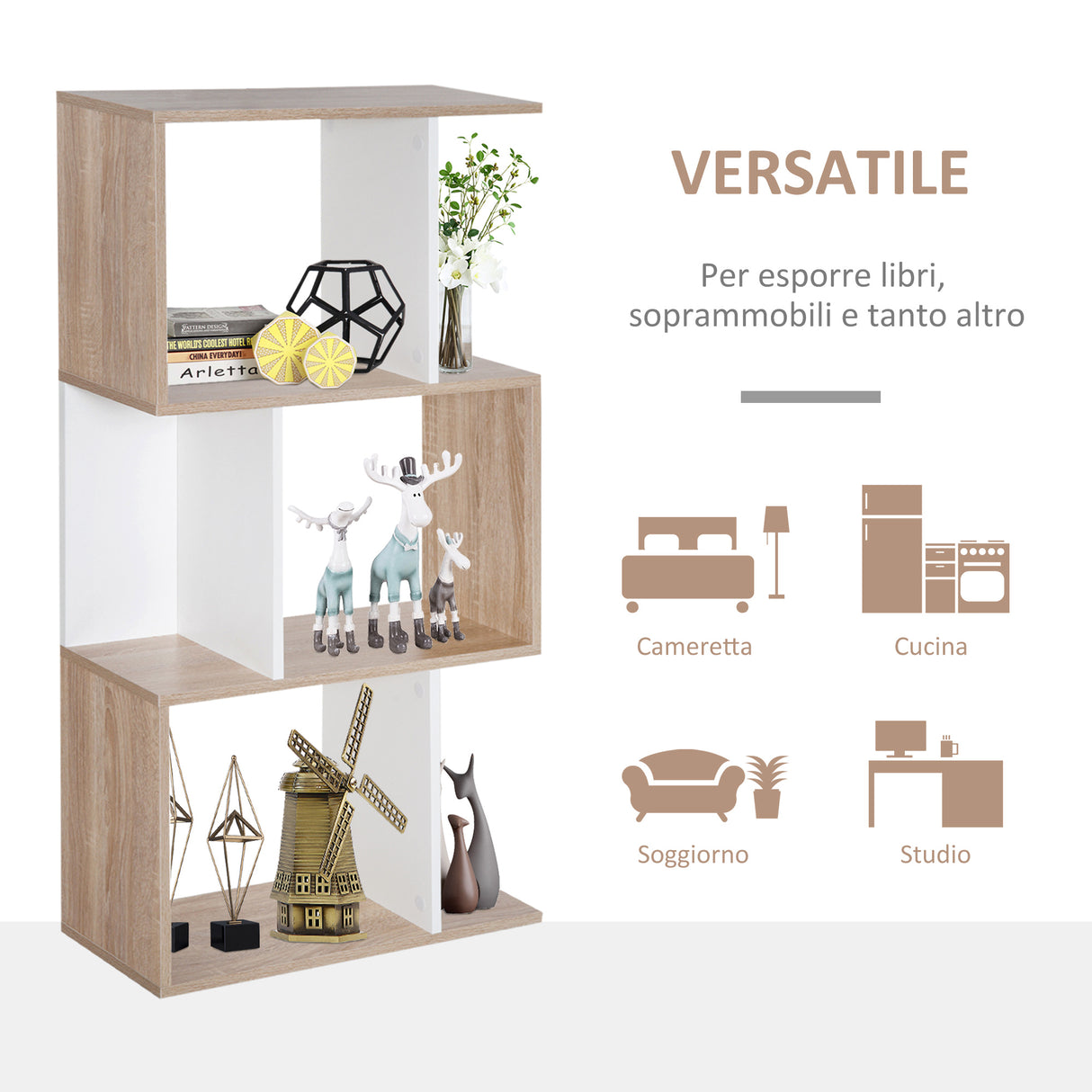 easycomfort easycomfort libreria da parete moderna con 3 ripiani legno naturale e bianco 60x24x111.4cm ean 8054111841740