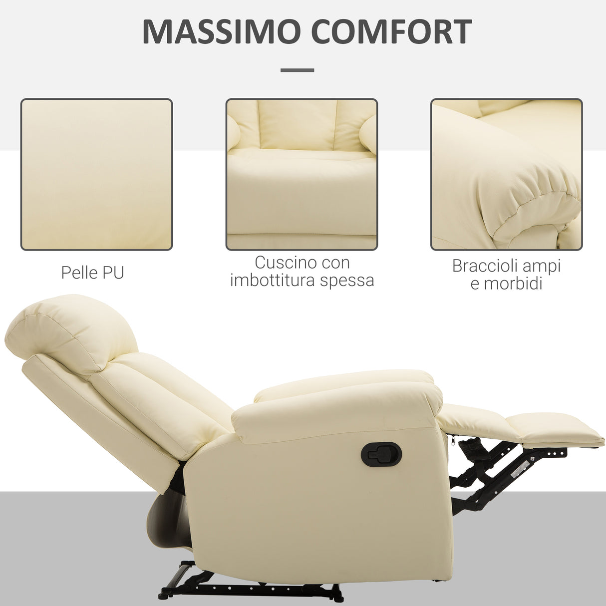 easycomfort easycomfort poltrona relax classica con schienale reclinabile e poggiapiedi crema ean 8055776912981