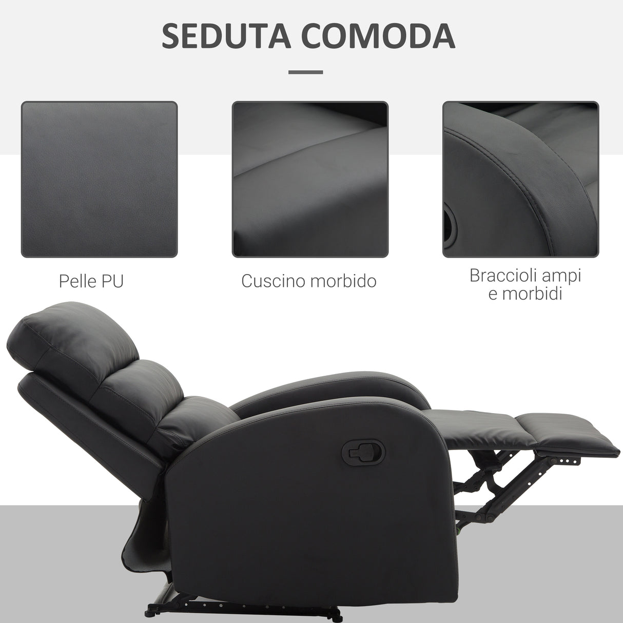 easycomfort easycomfort poltrona relax reclinabile con poggiapiedi in ecopelle nero ean 8055776911762
