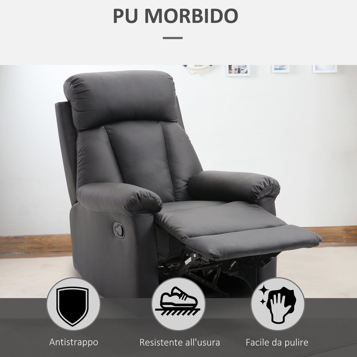 easycomfort easycomfort poltrona relax reclinabile con poggiapiedi in ecopelle nero ean 8055776911762