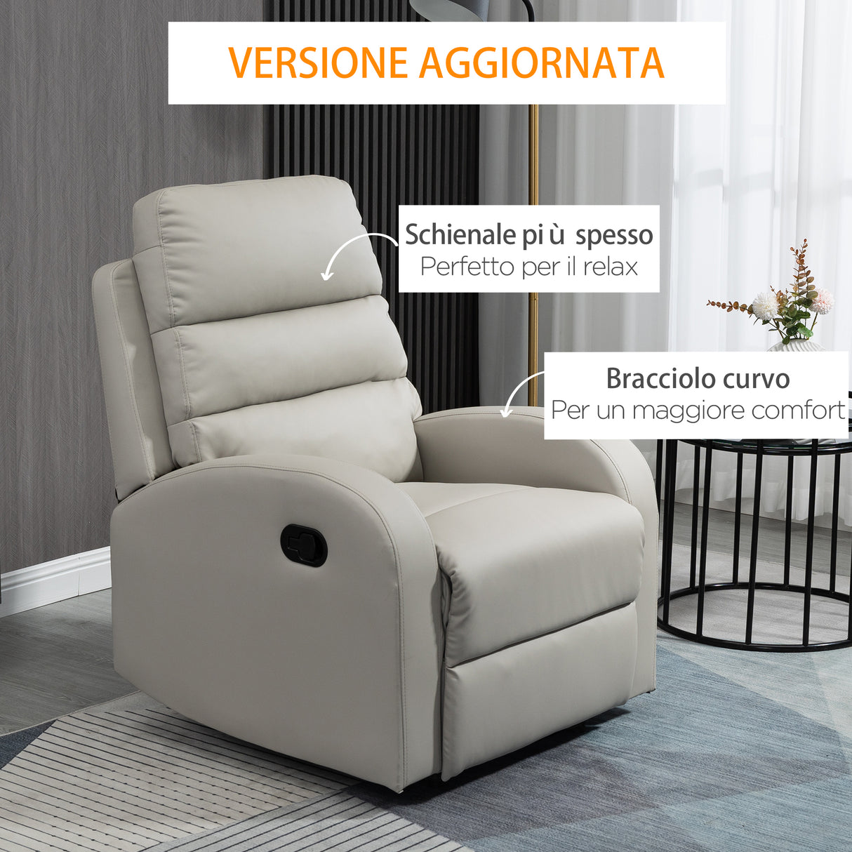 easycomfort easycomfort poltrona relax reclinabile con seduta imbottita e poggiapiedi per casa e ufficio 80x91x102 cm grigio
