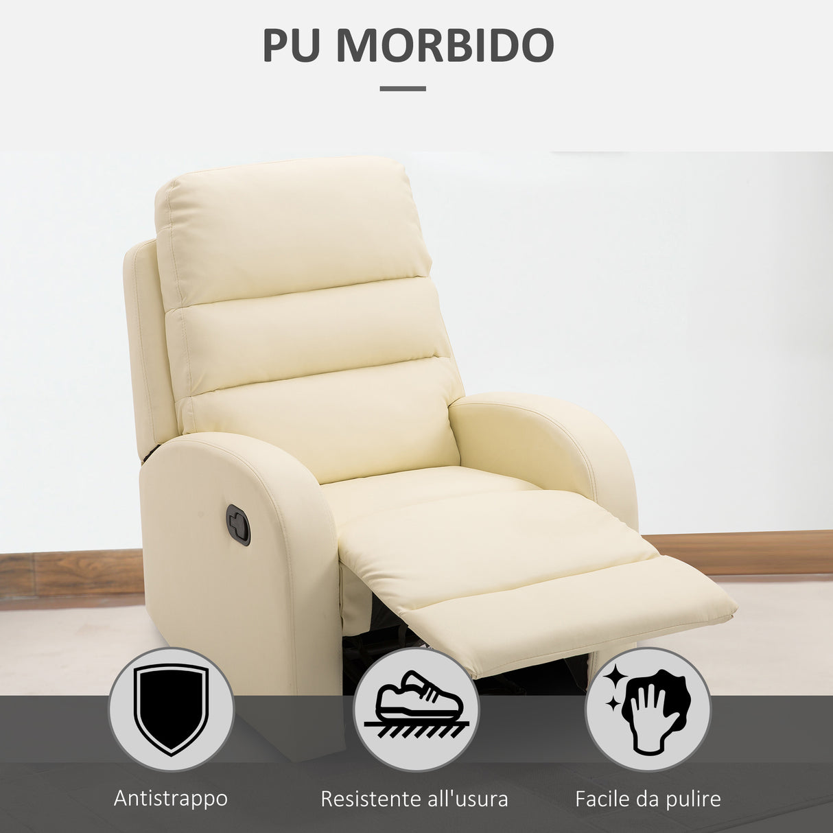 easycomfort easycomfort poltrona relax reclinabile con poggiapiedi in ecopelle crema ean 8055776913094
