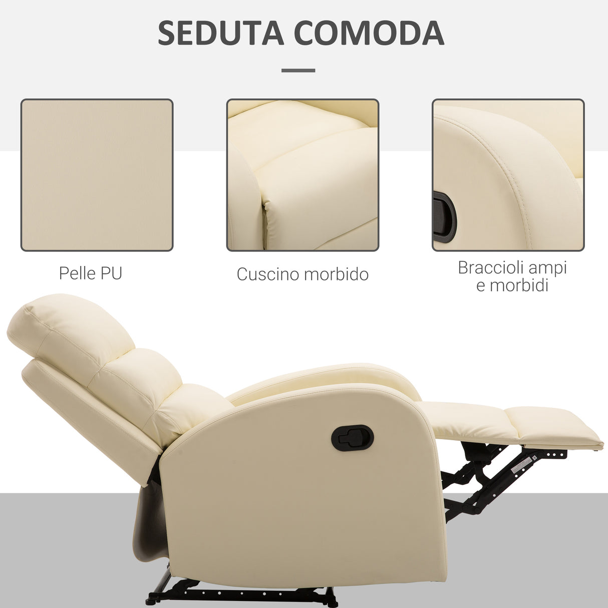 easycomfort easycomfort poltrona relax reclinabile con poggiapiedi in ecopelle crema ean 8055776913094