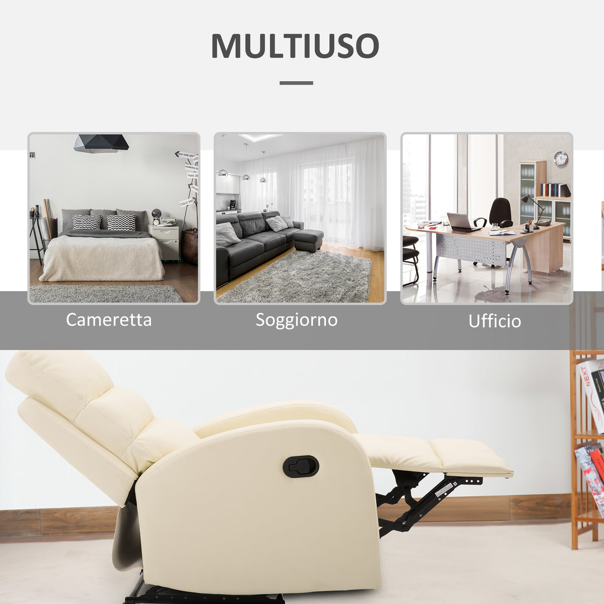 easycomfort easycomfort poltrona relax reclinabile con poggiapiedi in ecopelle crema ean 8055776913094