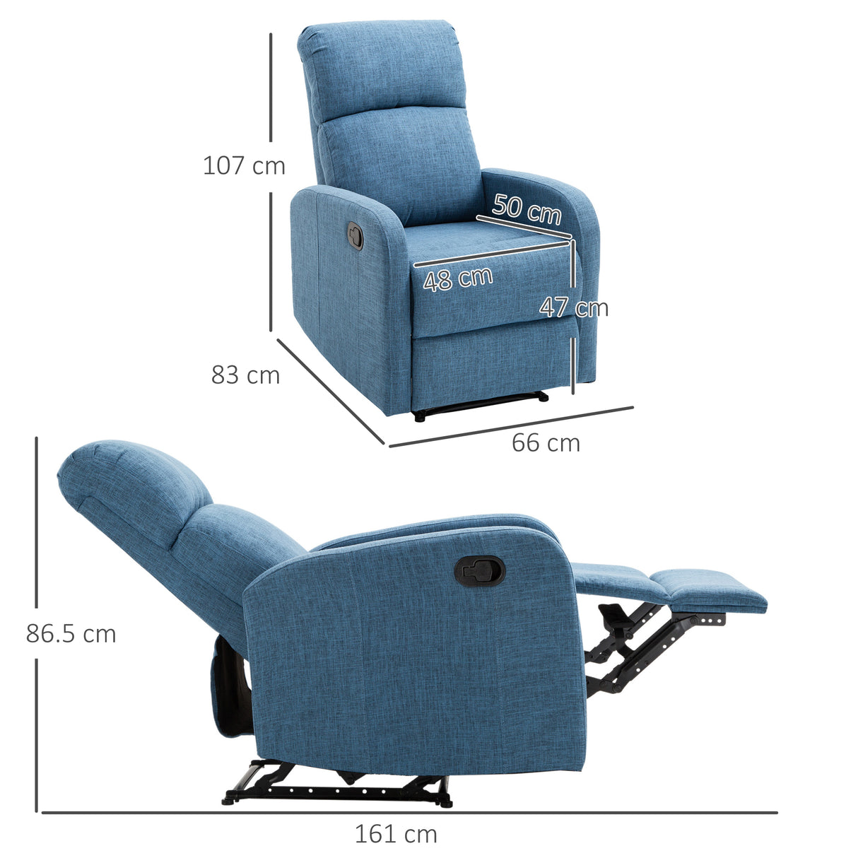easycomfort easycomfort poltrona relax reclinabile manuale con poggiapiedi portata 125kg tessuto blu 66 83 107cm ean 8055776912165