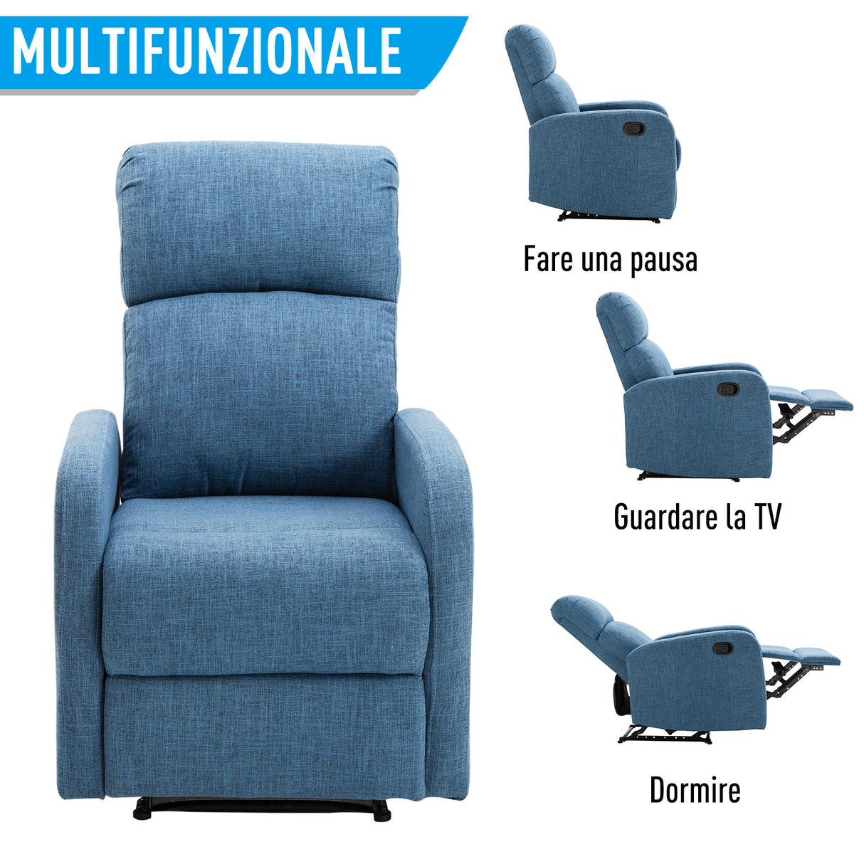 easycomfort easycomfort poltrona relax reclinabile manuale con poggiapiedi portata 125kg tessuto blu 66 83 107cm ean 8055776912165