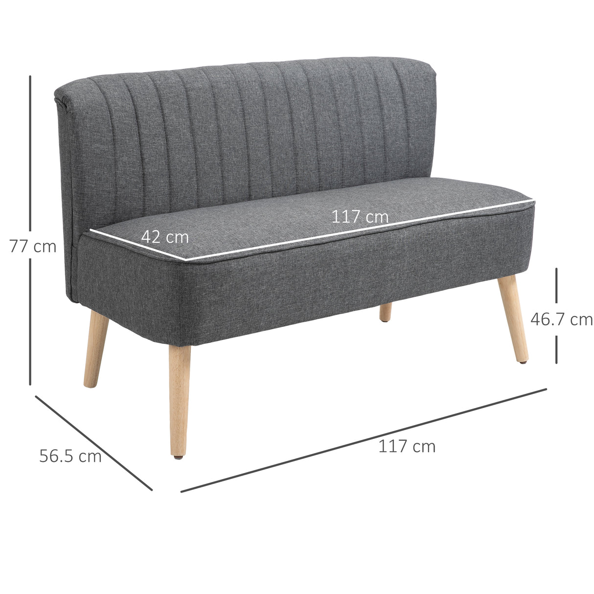 easycomfort easycomfort divano 2 posti moderno in tessuto senza braccioli struttura e gambe in legno grigio scuro