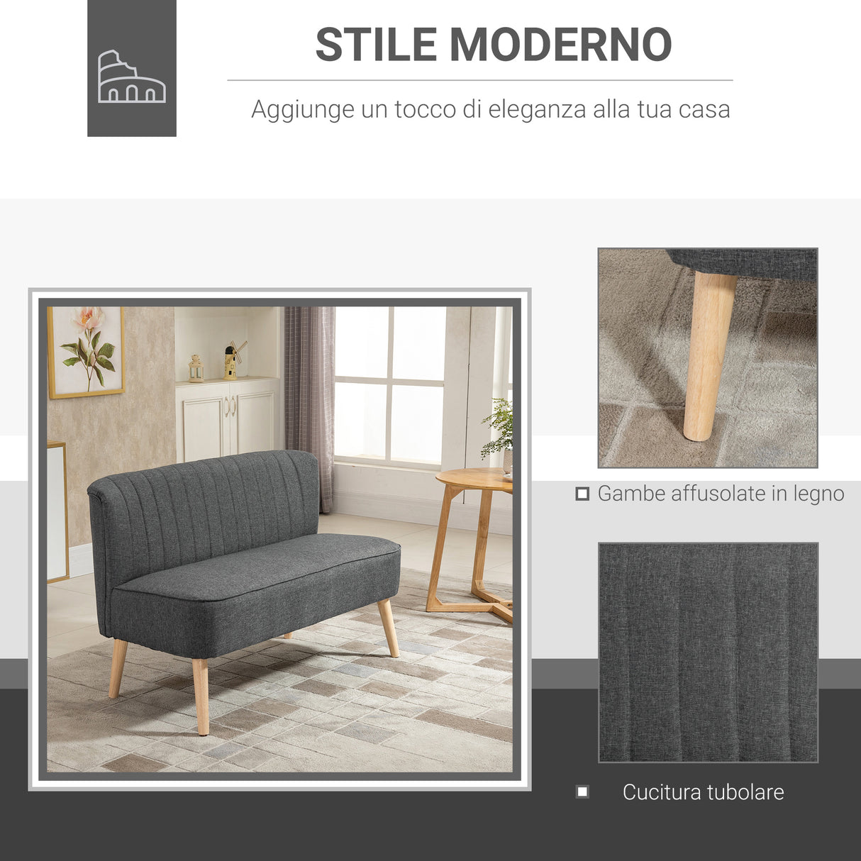 easycomfort easycomfort divano 2 posti moderno in tessuto senza braccioli struttura e gambe in legno grigio scuro