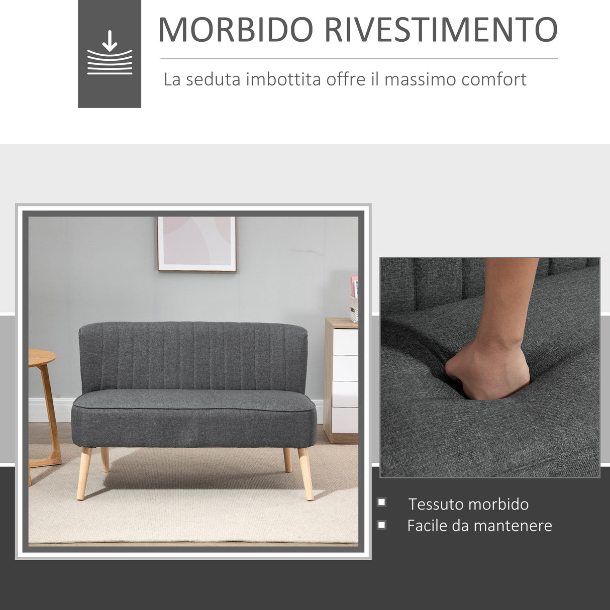 easycomfort easycomfort divano 2 posti moderno in tessuto senza braccioli struttura e gambe in legno grigio chiaro