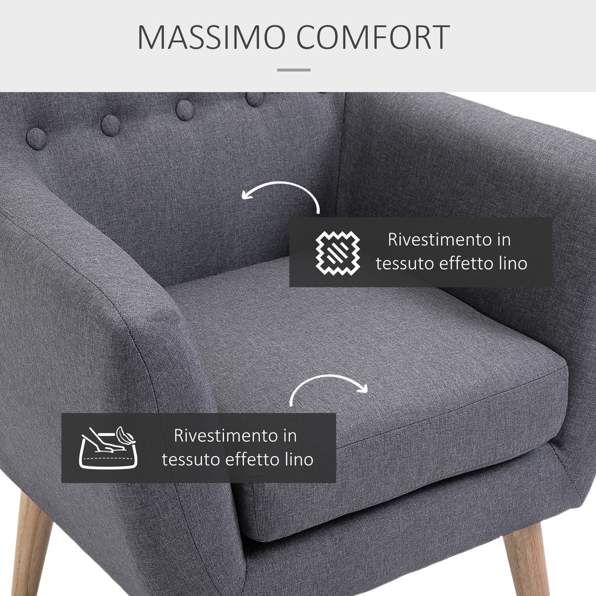 easycomfort easycomfort poltroncina stile nordico in tessuto grigio scuro 68x58.5x76cm ean 8055776916040