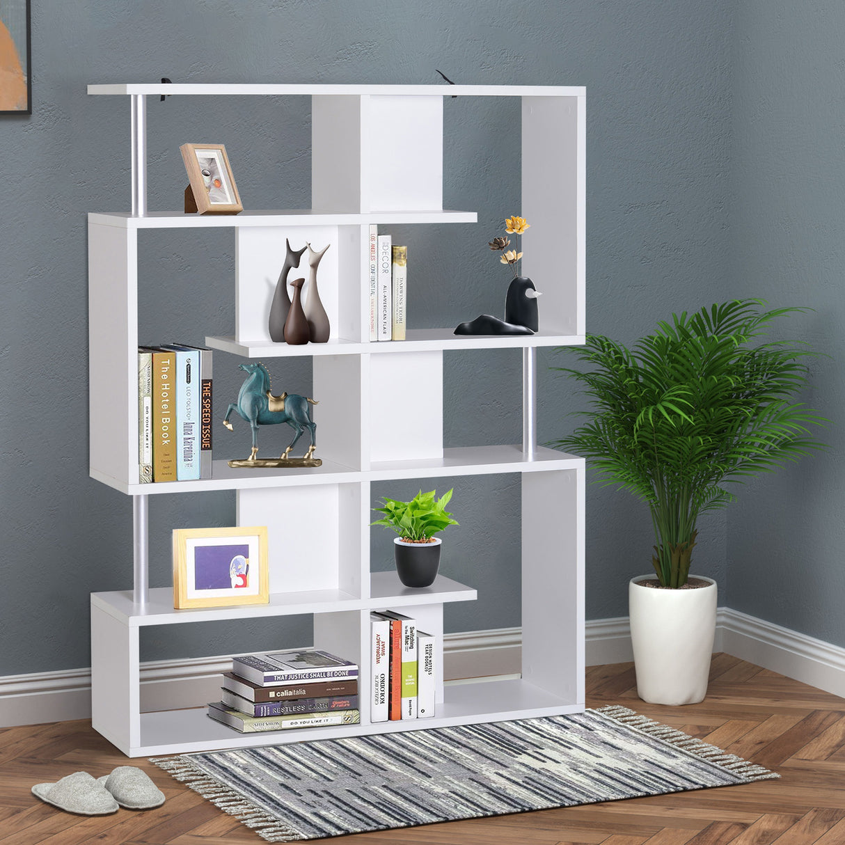 easycomfort easycomfort mobile a scaffali libreria 5 livelli in legno bianco 120x28 6x160cm