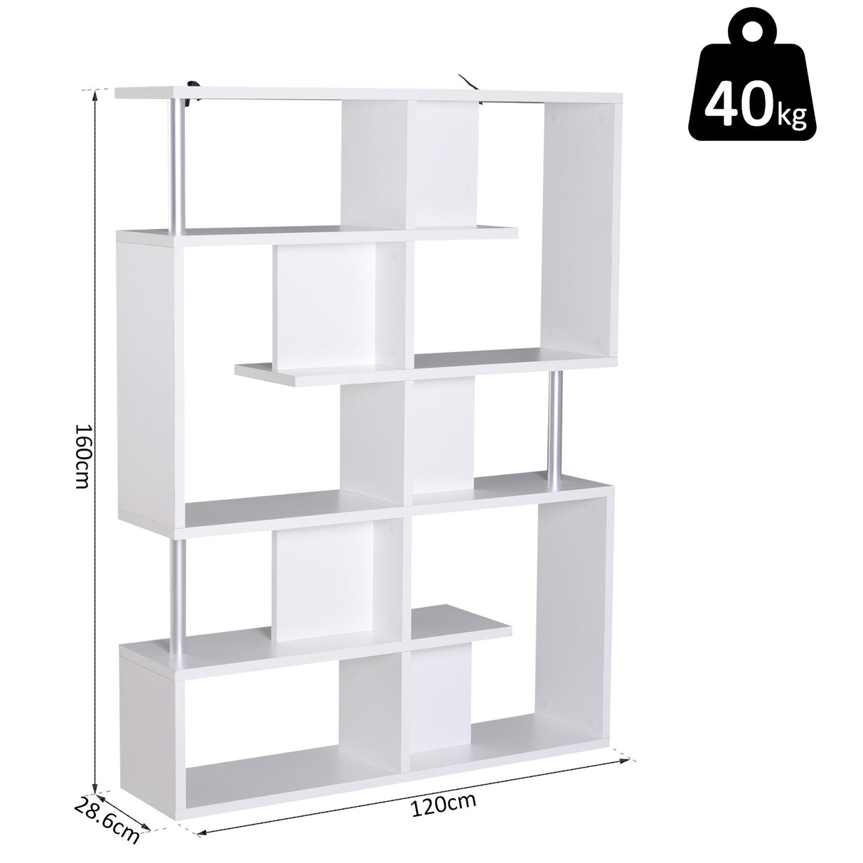 easycomfort easycomfort mobile a scaffali libreria 5 livelli in legno bianco 120x28 6x160cm