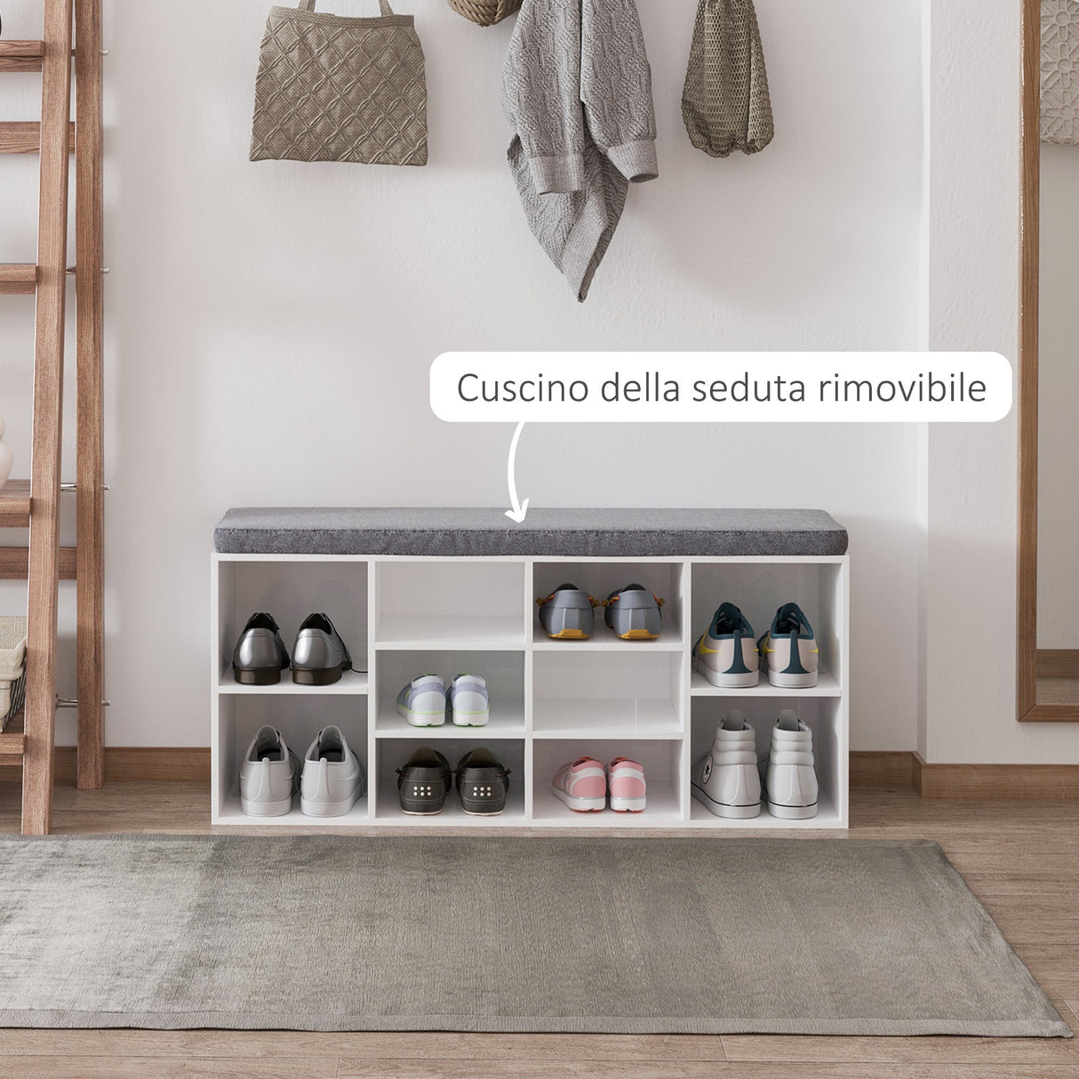 easycomfort easycomfort panchina scarpiera con ripiani regolabili in legno bianco e grigio 104x30x48cm ean 8054144135175
