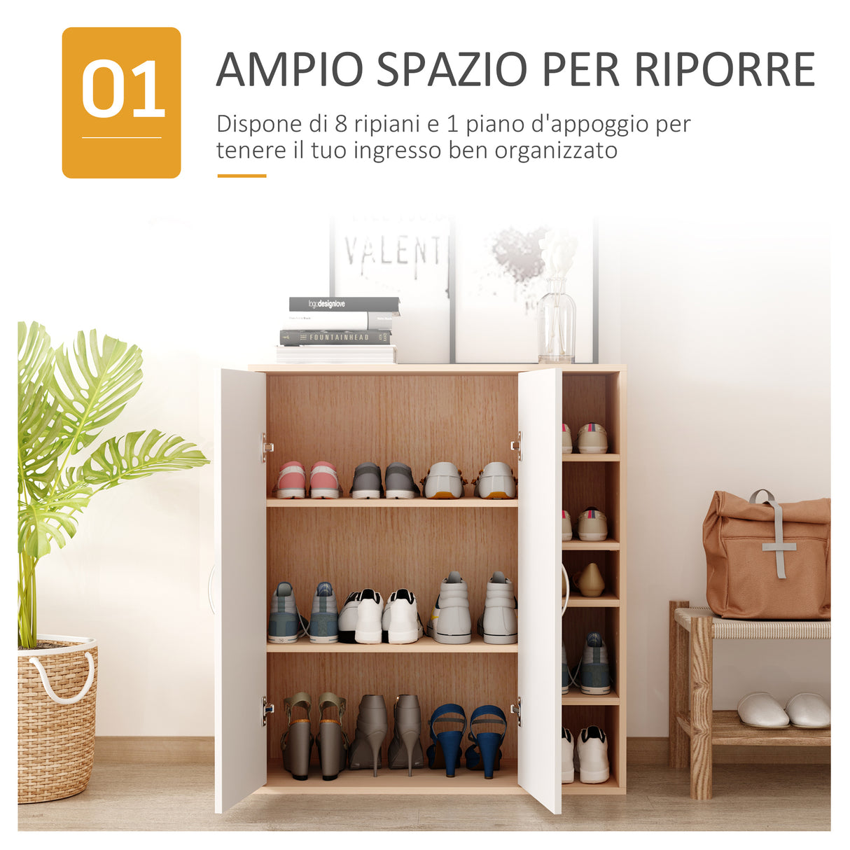 easycomfort easycomfort mobiletto multiuso con 2 ante ripiani regolabili bianco e legno chiaro ean 8054144130194