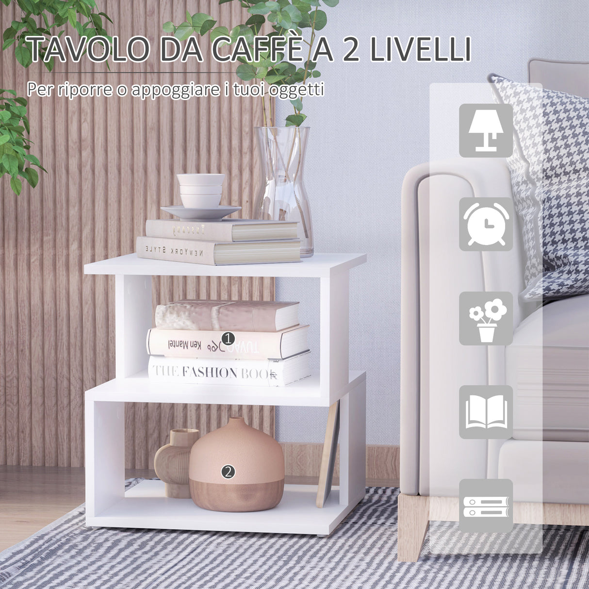 easycomfort easycomfort tavolino salotto design moderno 2 ripiani design moderno legno bianco 40x40x43cm ean 8054111841382