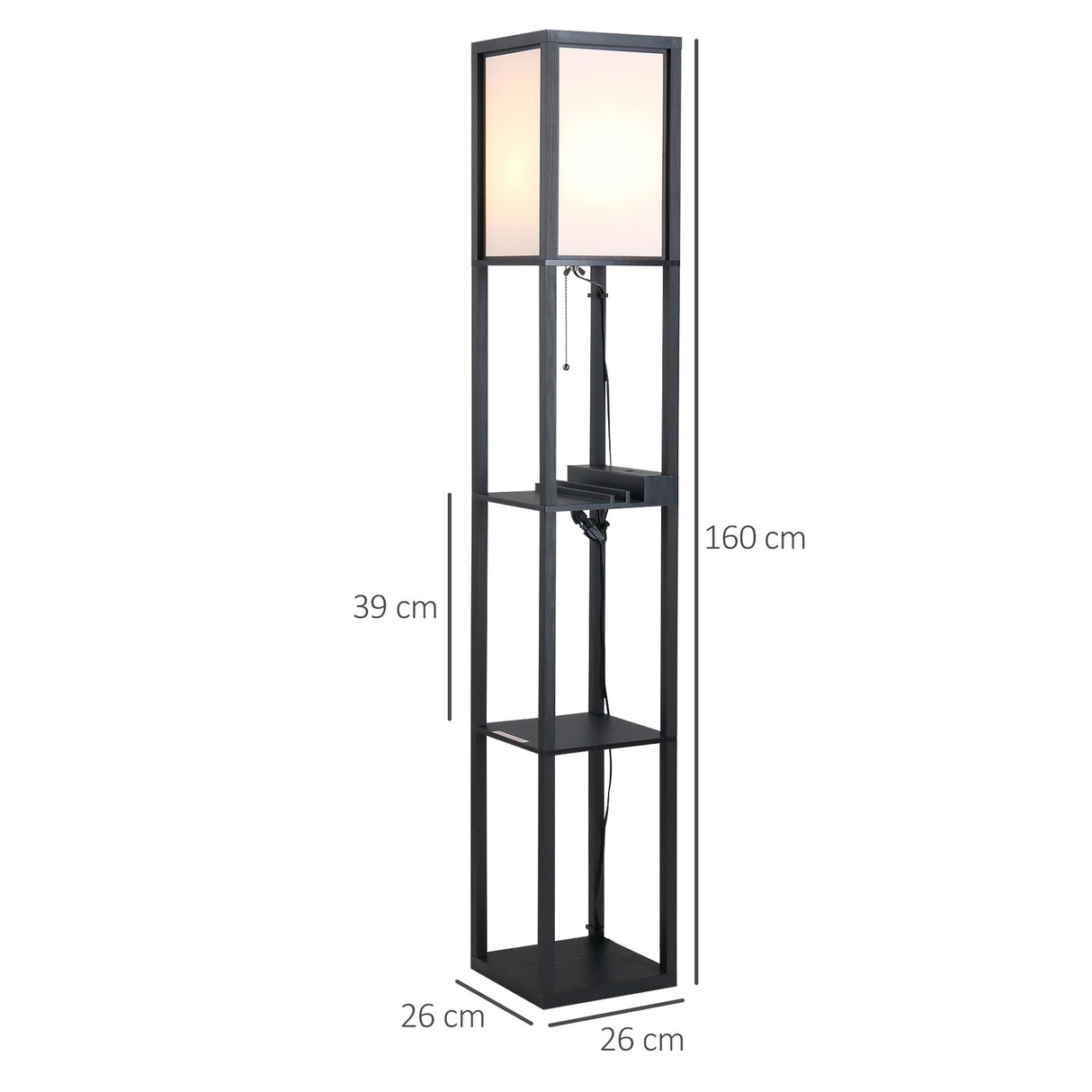easycomfort easycomfort lampada da terra design elegante con 3 mensole e 2 porte usb paralume 39cm lampadine e27 nero 26 x 26 x 160cm ean 8054144133096