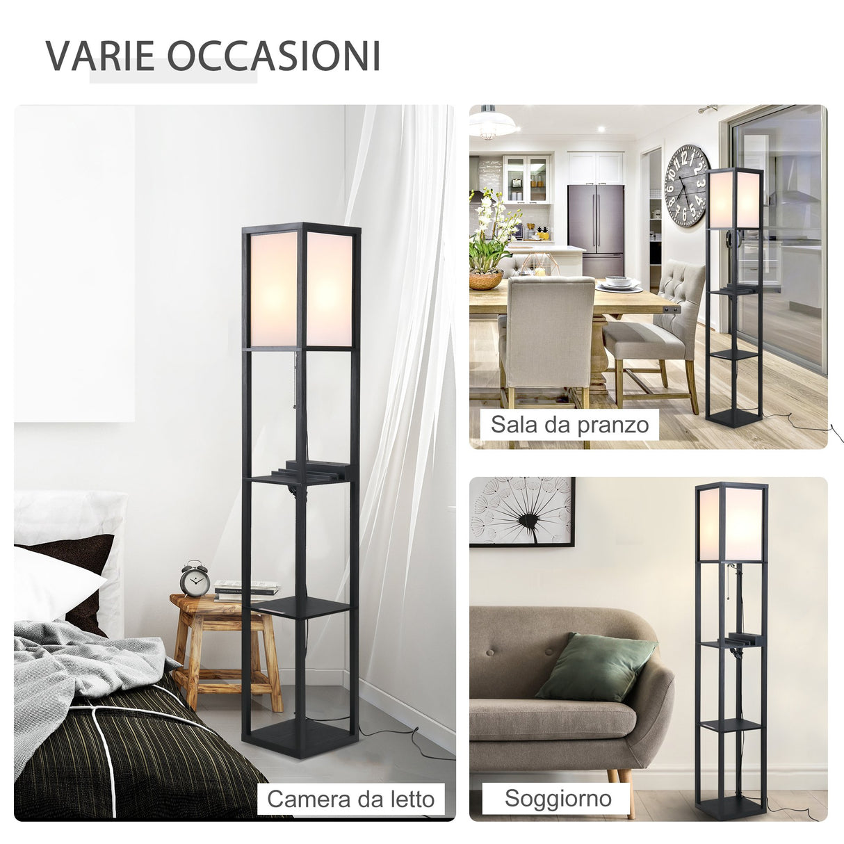 easycomfort easycomfort lampada da terra design elegante con 3 mensole e 2 porte usb paralume 39cm lampadine e27 nero 26 x 26 x 160cm ean 8054144133096