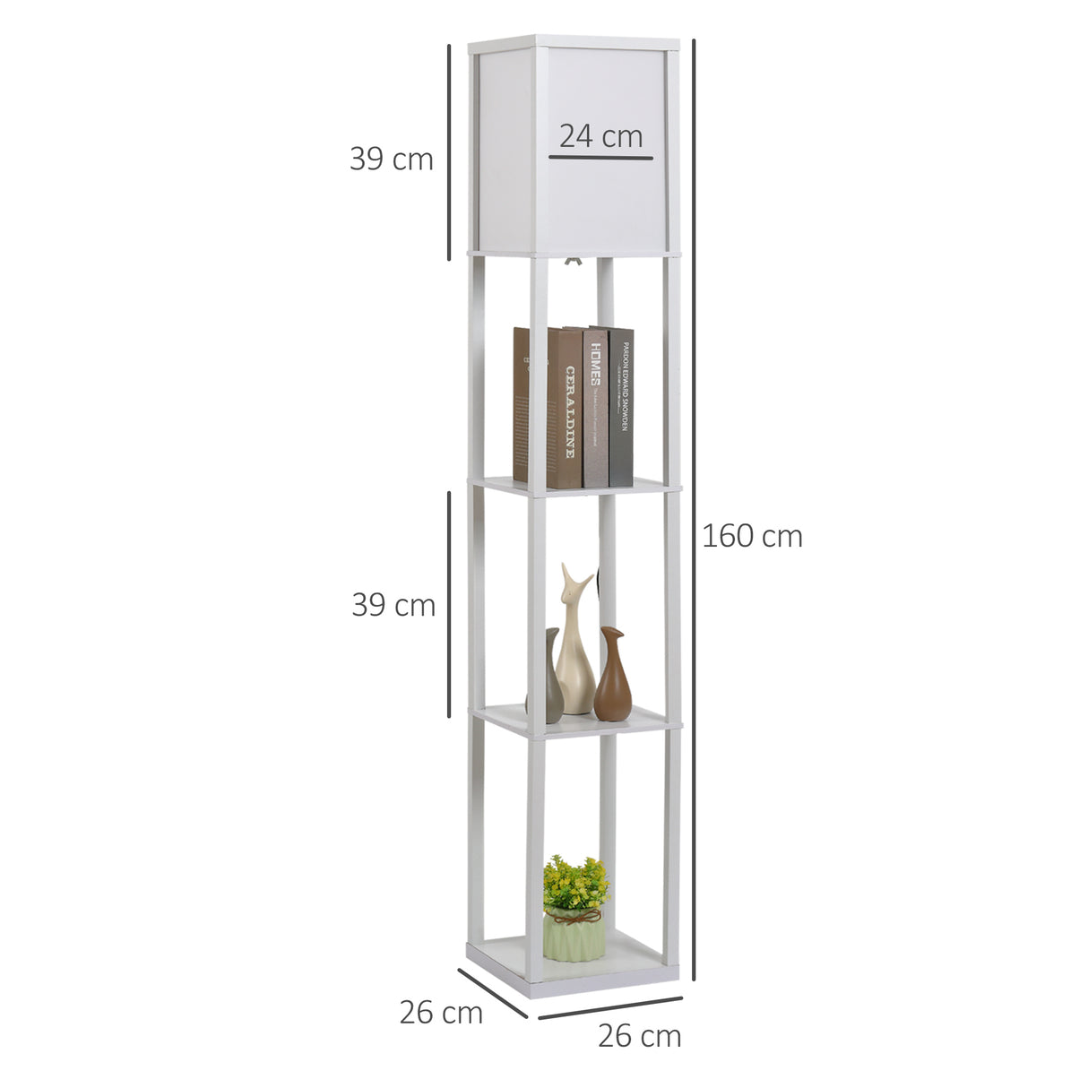 easycomfort easycomfort lampada da terra con 3 mensole integrate attacco e27 potenza 40w arredamento moderno in mdf 26x26x160cm bianco
