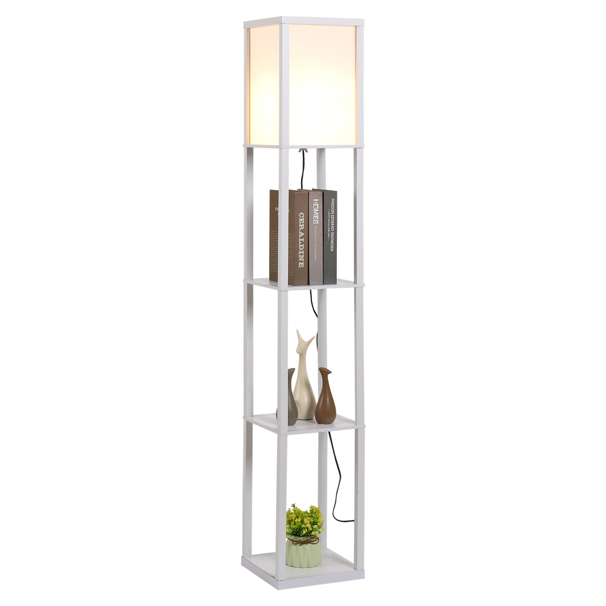 easycomfort easycomfort lampada da terra con 3 mensole integrate attacco e27 potenza 40w arredamento moderno in mdf 26x26x160cm bianco