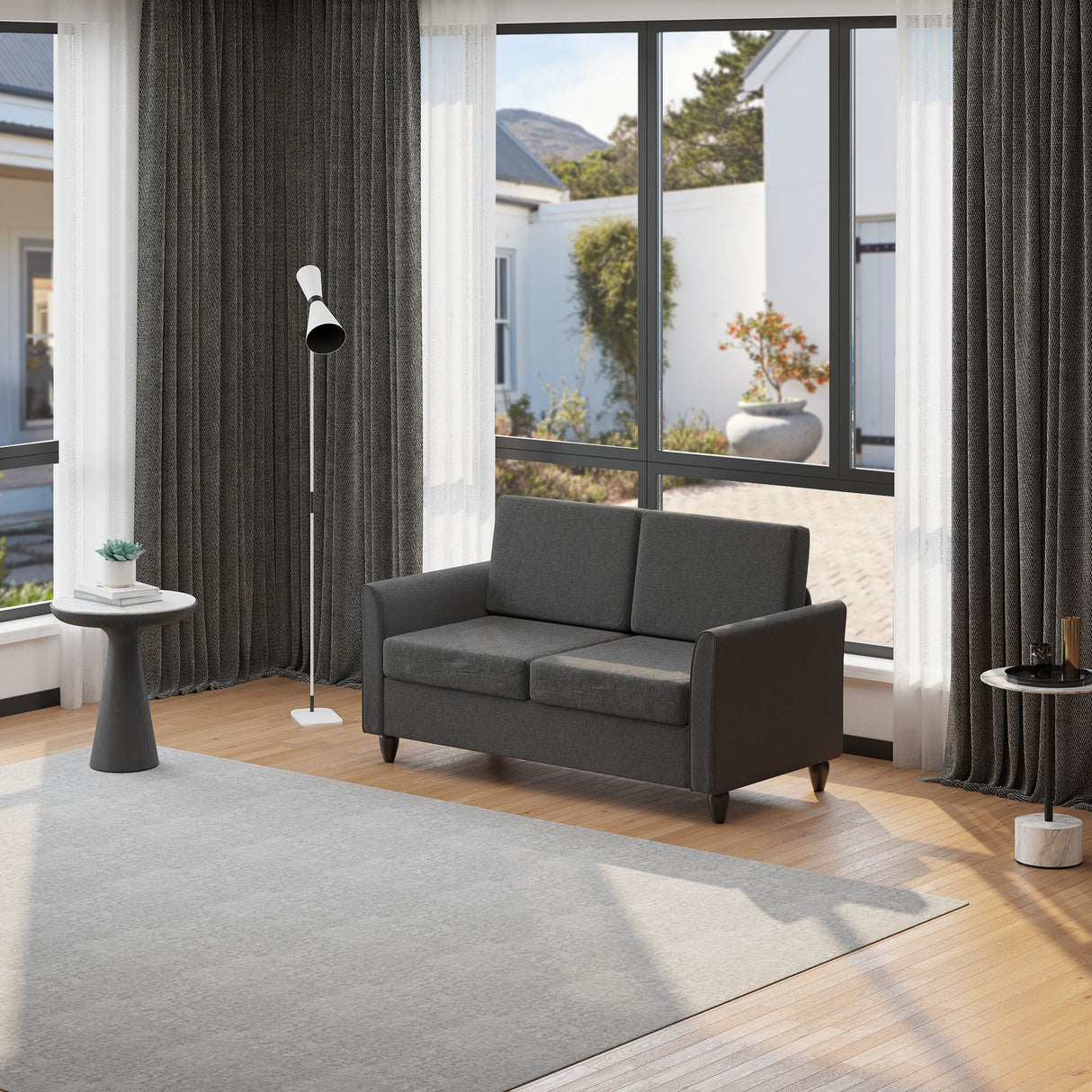 easycomfort easycomfort divano due posti imbottito con rivestimento in lino grigio scuro 141 x 65 x 78cm ean 8055776914503