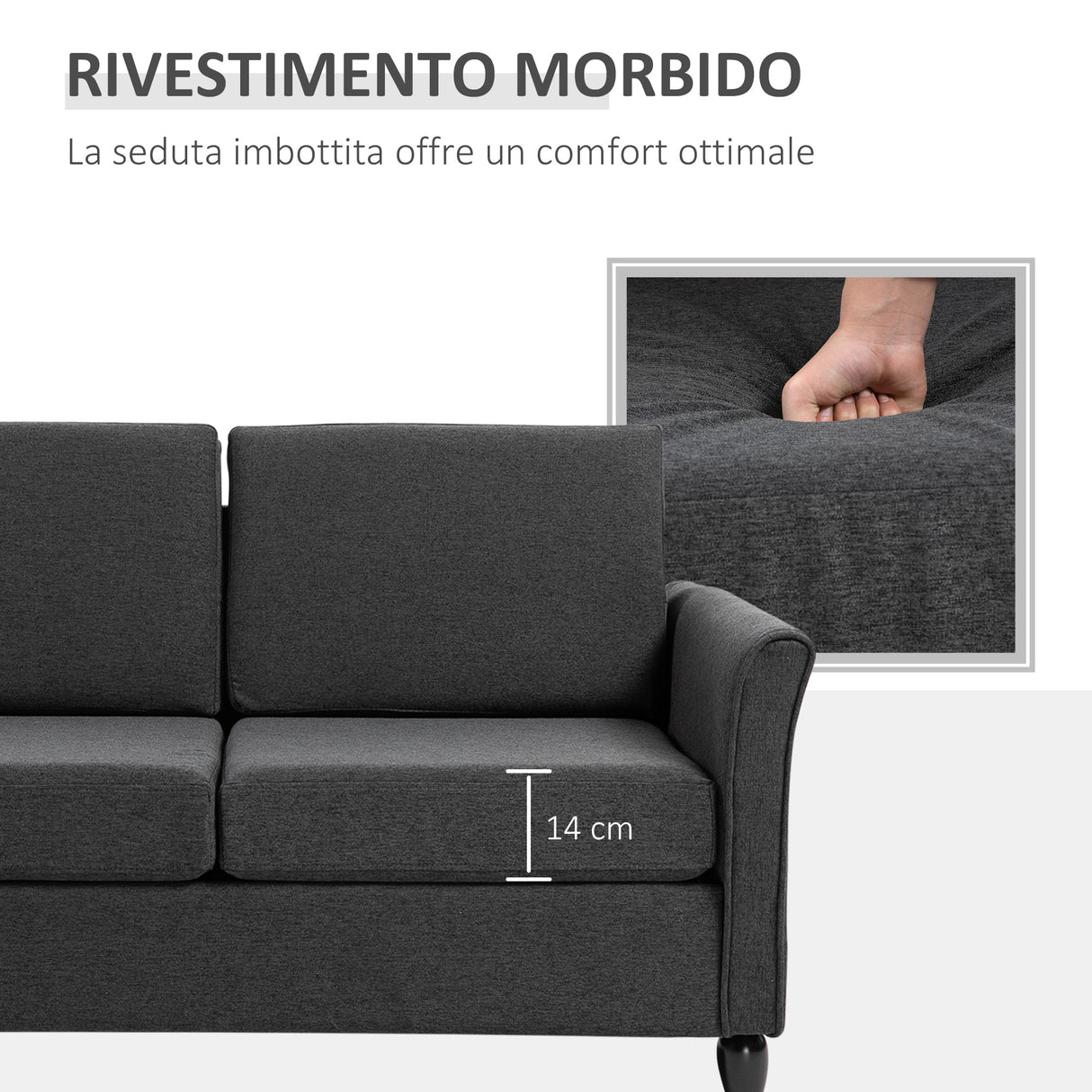 easycomfort easycomfort divano due posti imbottito con rivestimento in lino grigio scuro 141 x 65 x 78cm ean 8055776914503