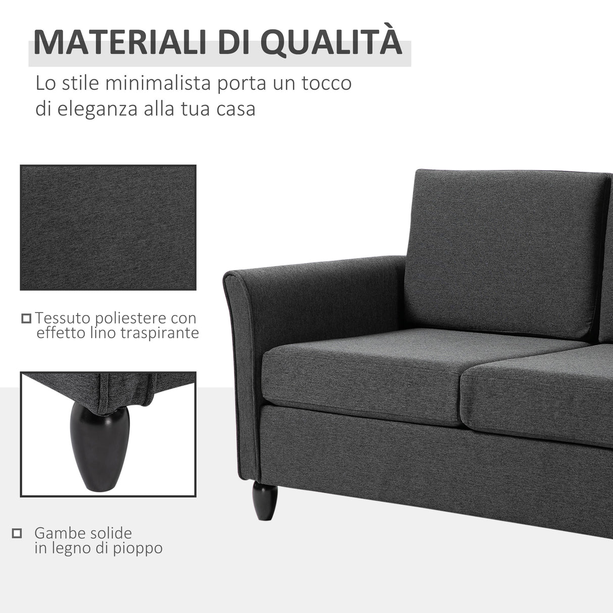 easycomfort easycomfort divano due posti imbottito con rivestimento in lino grigio scuro 141 x 65 x 78cm ean 8055776914503