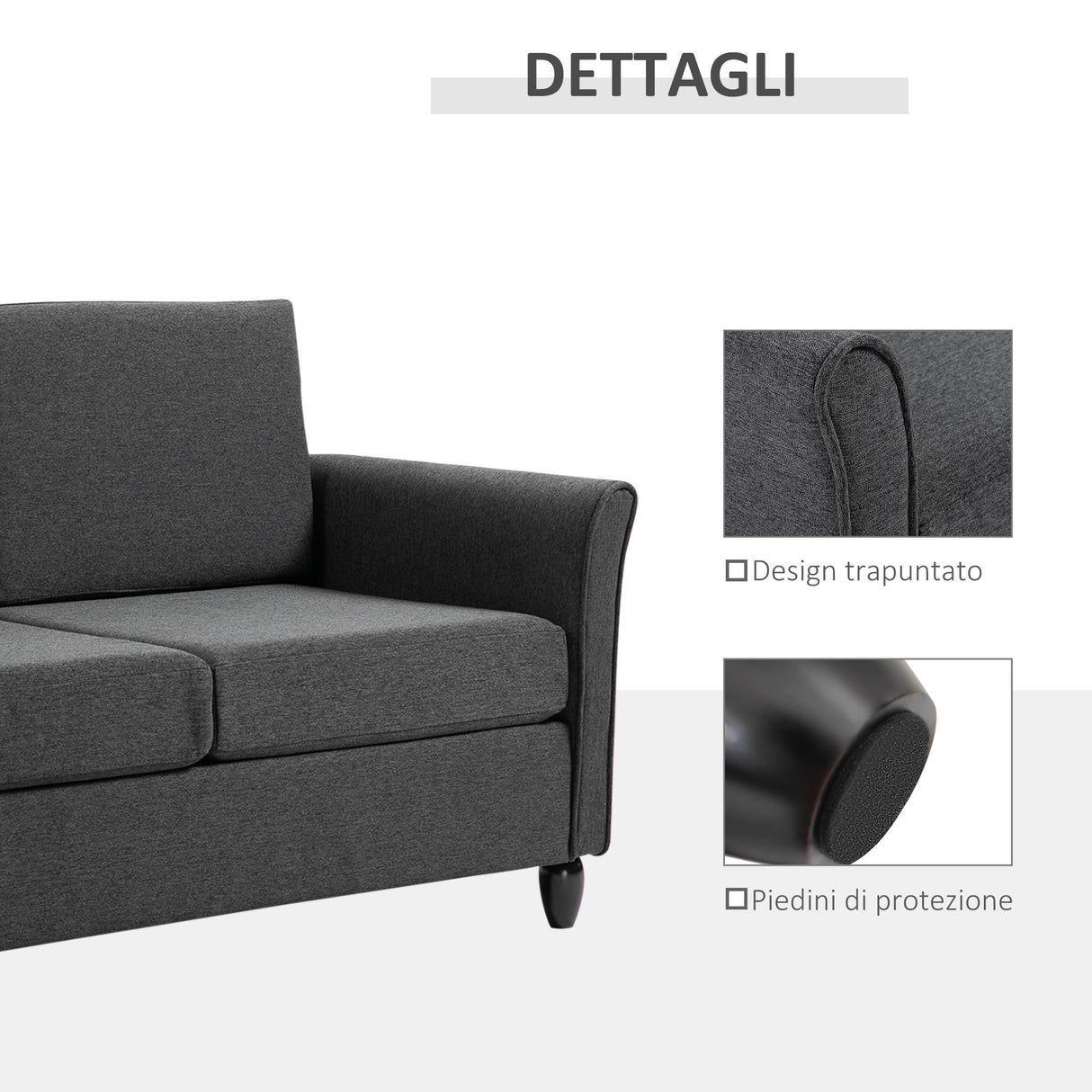 easycomfort easycomfort divano due posti imbottito con rivestimento in lino grigio scuro 141 x 65 x 78cm ean 8055776914503