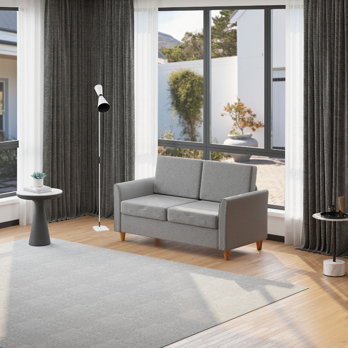 easycomfort easycomfort divano due posti con rivestimento in lino grigio e struttura in legno 65 x 141 x 78cm ean 8055776914701