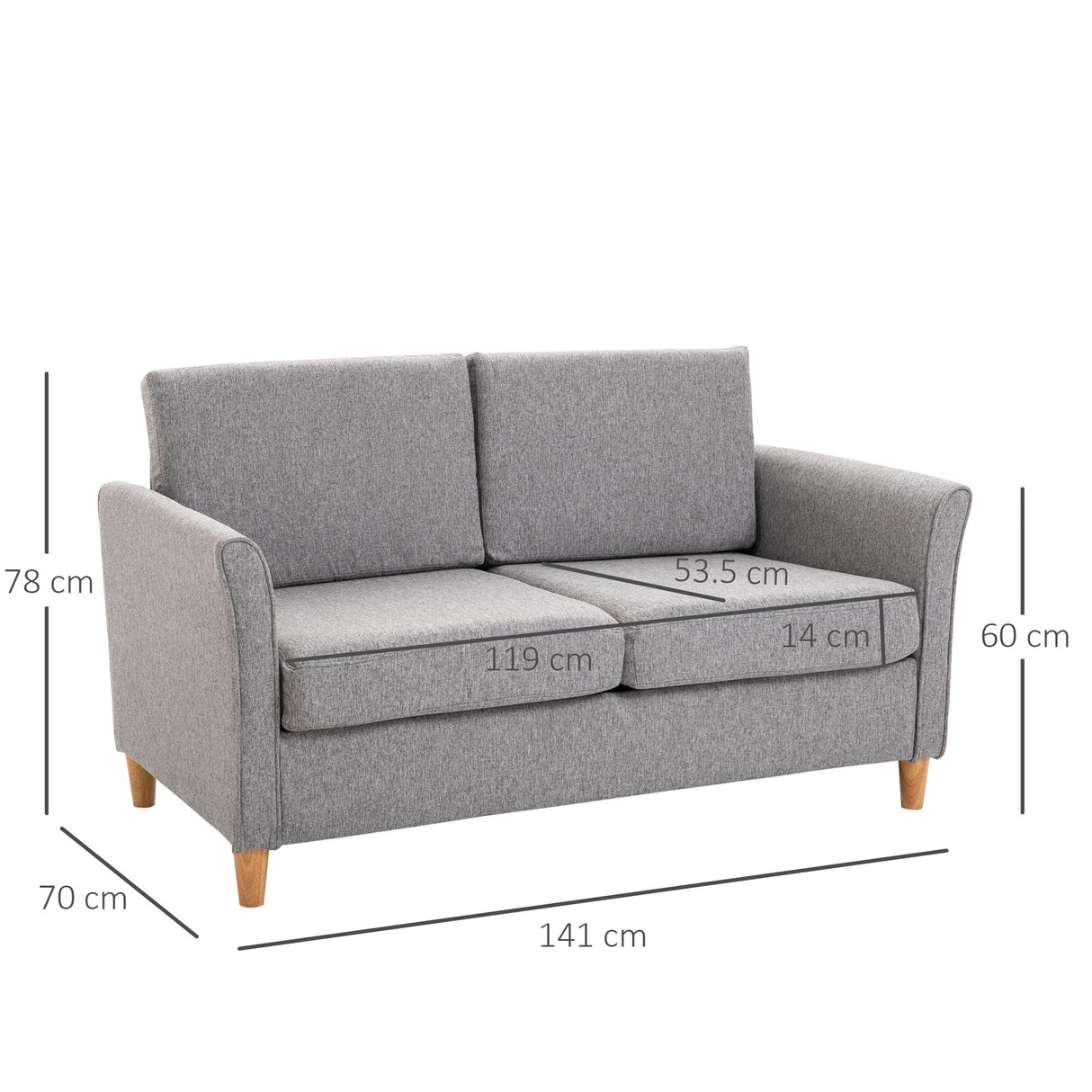 easycomfort easycomfort divano due posti con rivestimento in lino grigio e struttura in legno 65 x 141 x 78cm ean 8055776914701