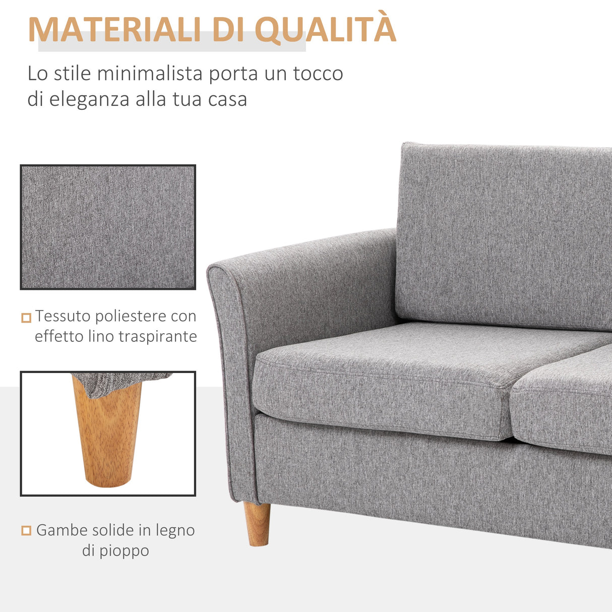easycomfort easycomfort divano due posti con rivestimento in lino grigio e struttura in legno 65 x 141 x 78cm ean 8055776914701