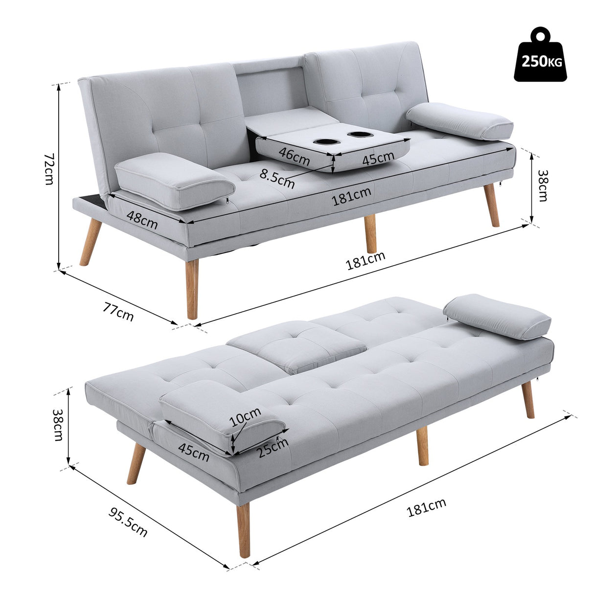 easycomfort easycomfort divano letto con tavolino a ribalta e piedini in legno massello grigio ean 8054144132129