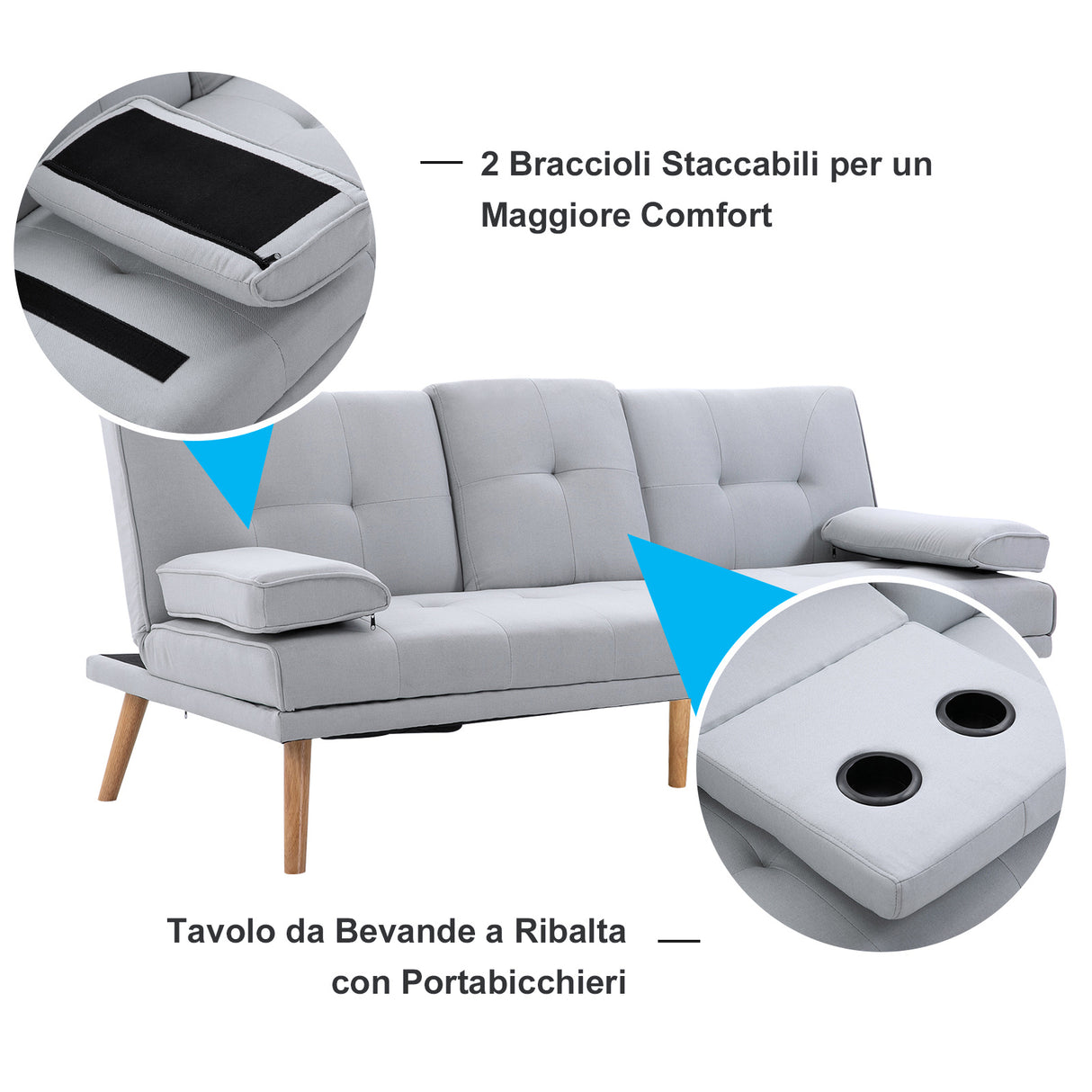 easycomfort easycomfort divano letto con tavolino a ribalta e piedini in legno massello grigio ean 8054144132129