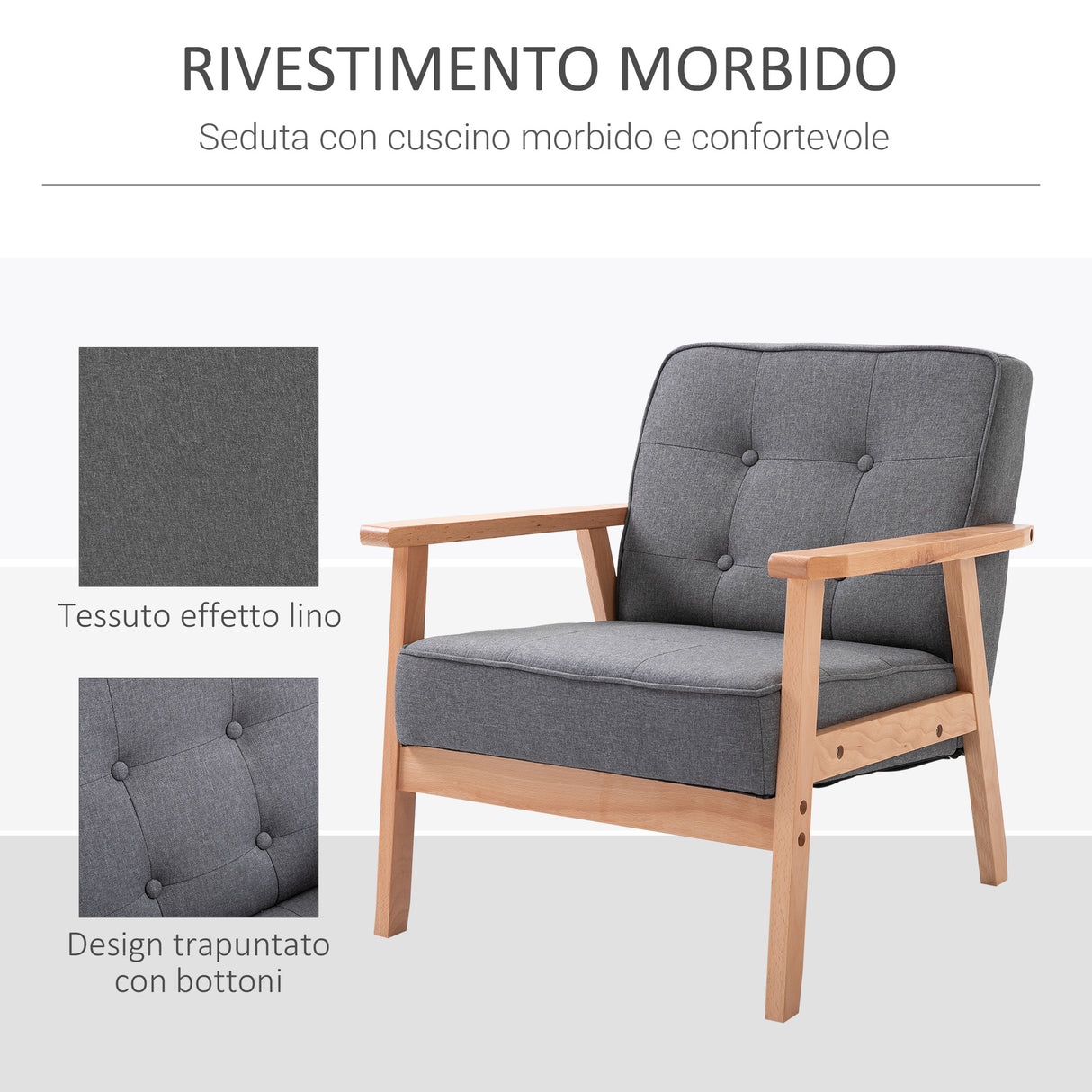 easycomfort easycomfort poltrona stile nordico retro in legno con rivestimento in lino grigio chiaro ean 8055776913322