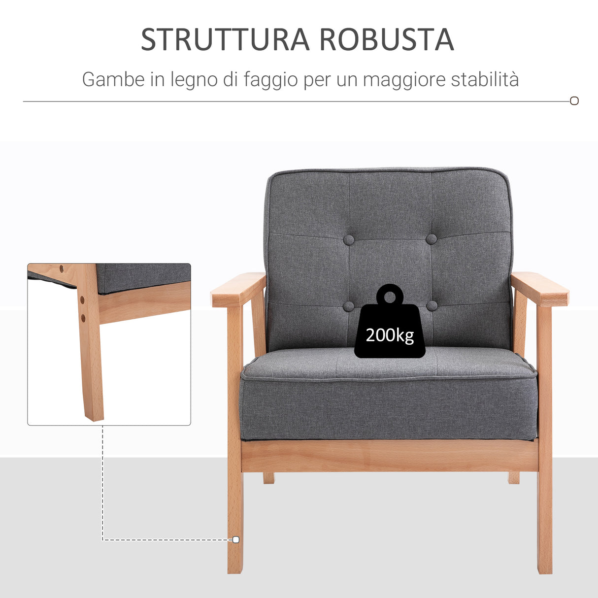 easycomfort easycomfort poltrona stile nordico retro in legno con rivestimento in lino grigio chiaro ean 8055776913322