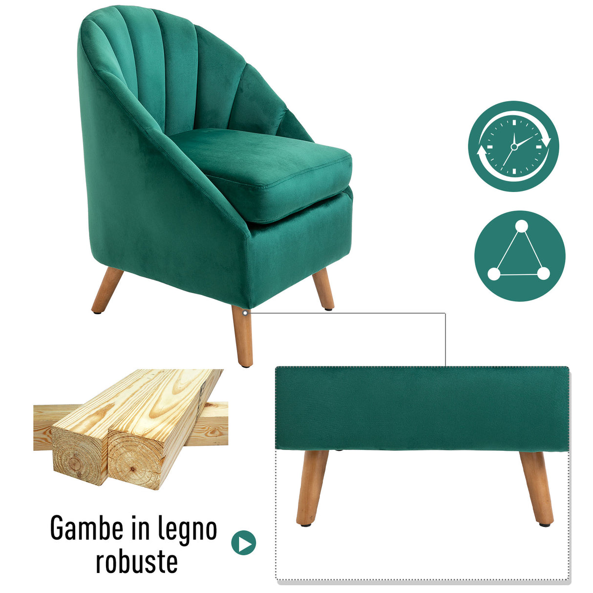 easycomfort easycomfort poltroncina con rivestimento in velluto verde e gambe in legno ean 8055776910642