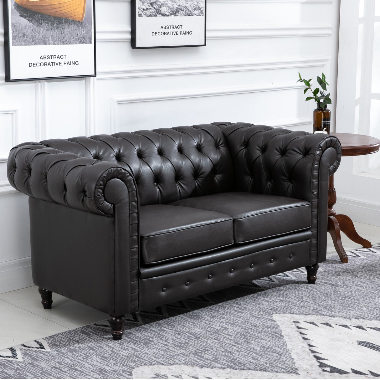 easycomfort easycomfort divano chesterfield due posti trapuntato in ecopelle marrone scuro 160 x 84 x 80 cm