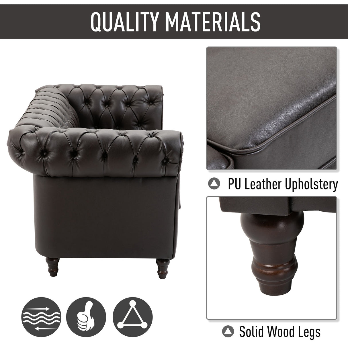 easycomfort easycomfort divano chesterfield due posti trapuntato in ecopelle marrone scuro 160 x 84 x 80 cm