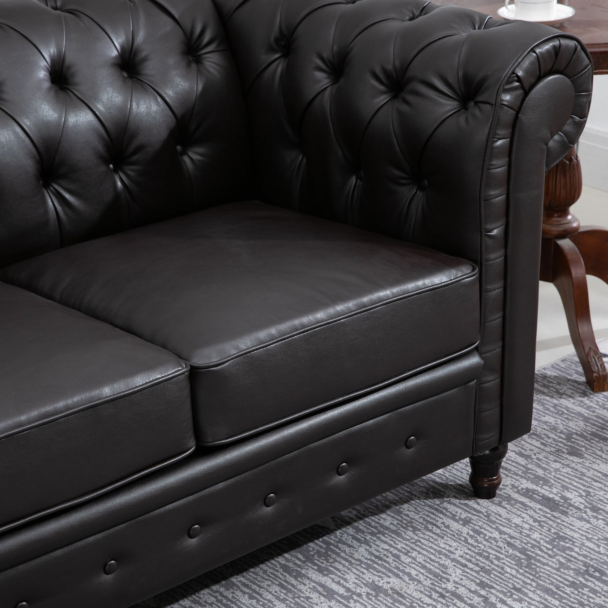 easycomfort easycomfort divano chesterfield due posti trapuntato in ecopelle marrone scuro 160 x 84 x 80 cm