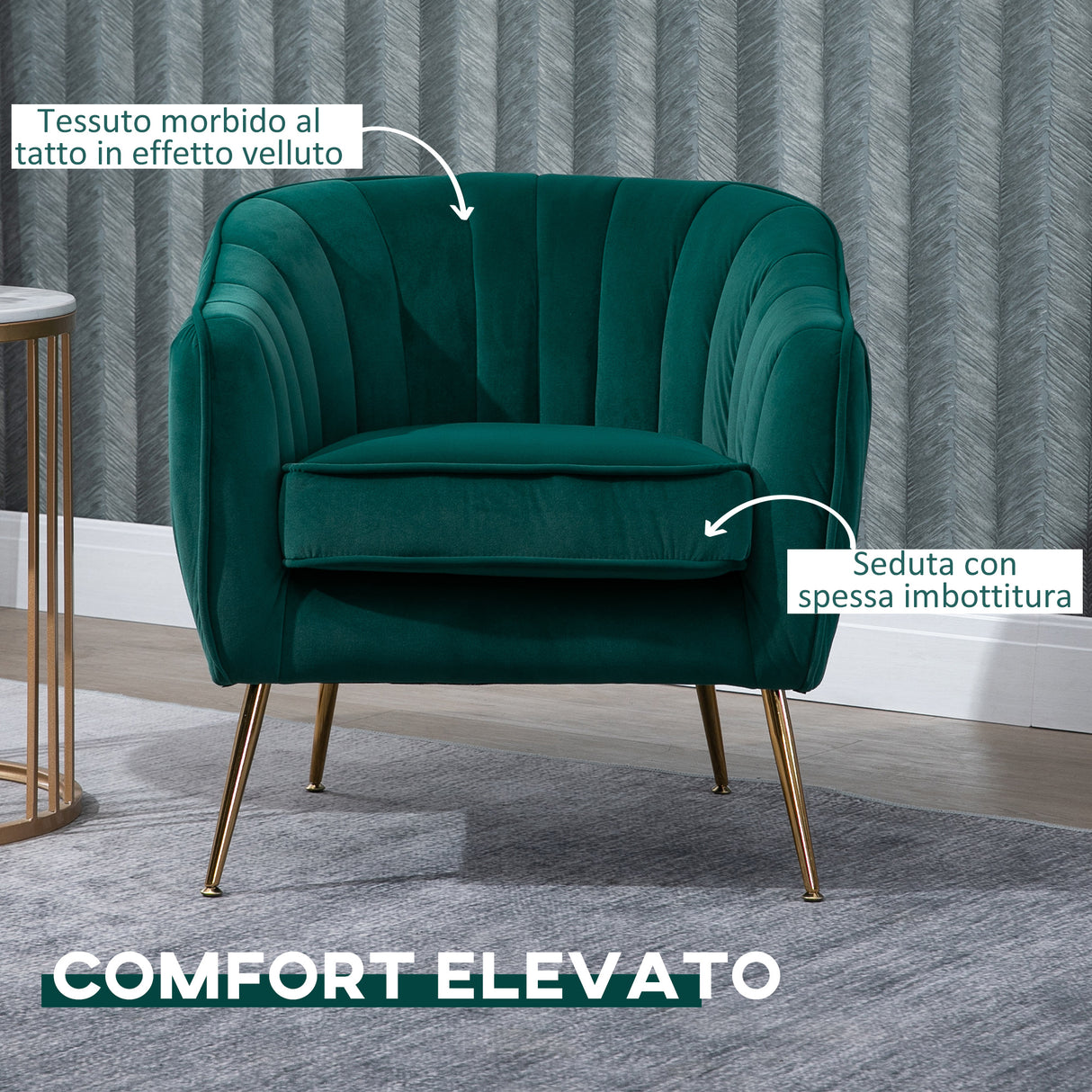 easycomfort easycomfort poltrona in velluto verde con gambe in metallo dorato ean 8055776915777