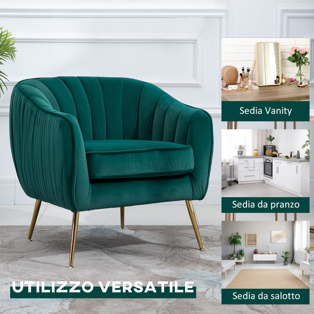 easycomfort easycomfort poltrona in velluto verde con gambe in metallo dorato ean 8055776915777
