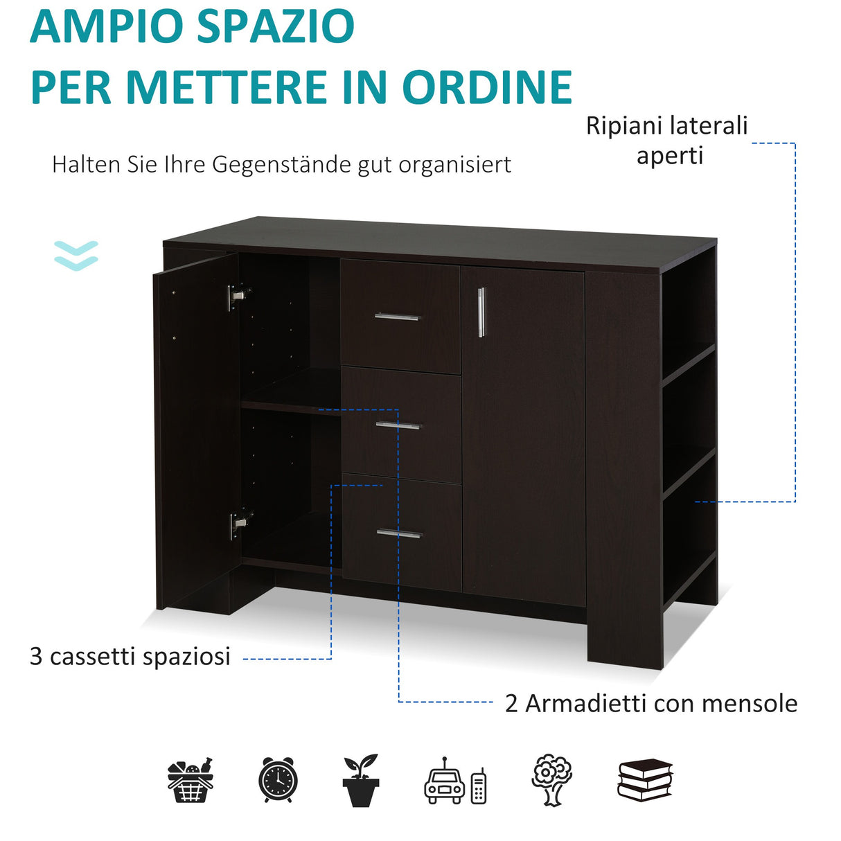 easycomfort easycomfort credenza con 2 ante 3 cassetti e 3 ripiani in legno scuro ean 8054111848381