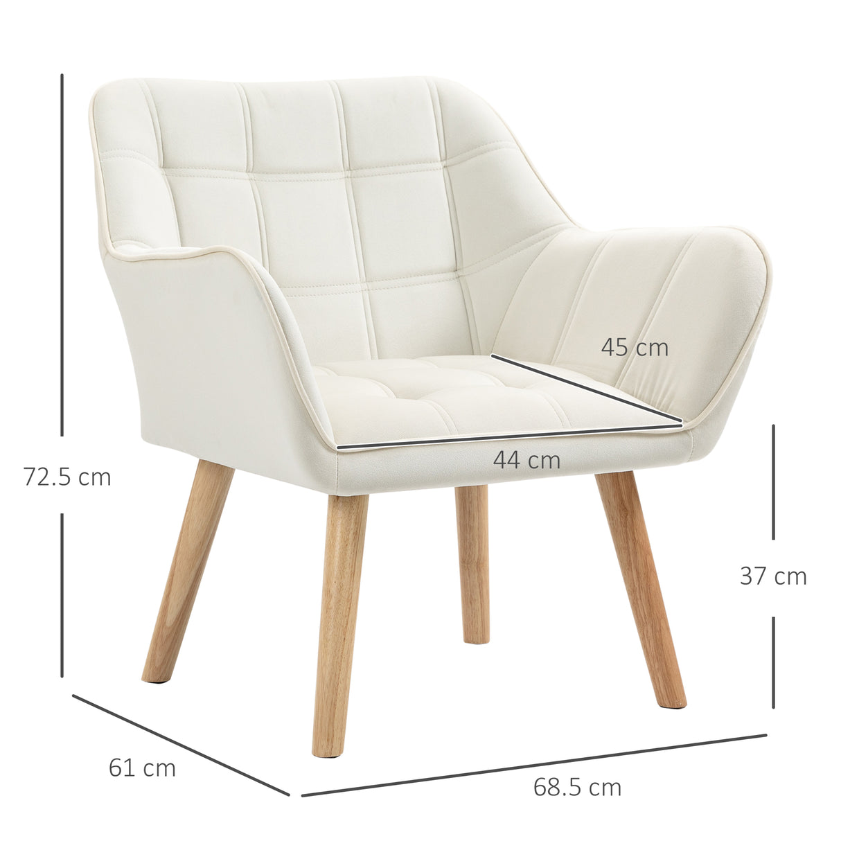 easycomfort easycomfort poltrona design scandinava in legno ed effetto velluto crema per soggiorno o ufficio 68 5x61x72 5 cm