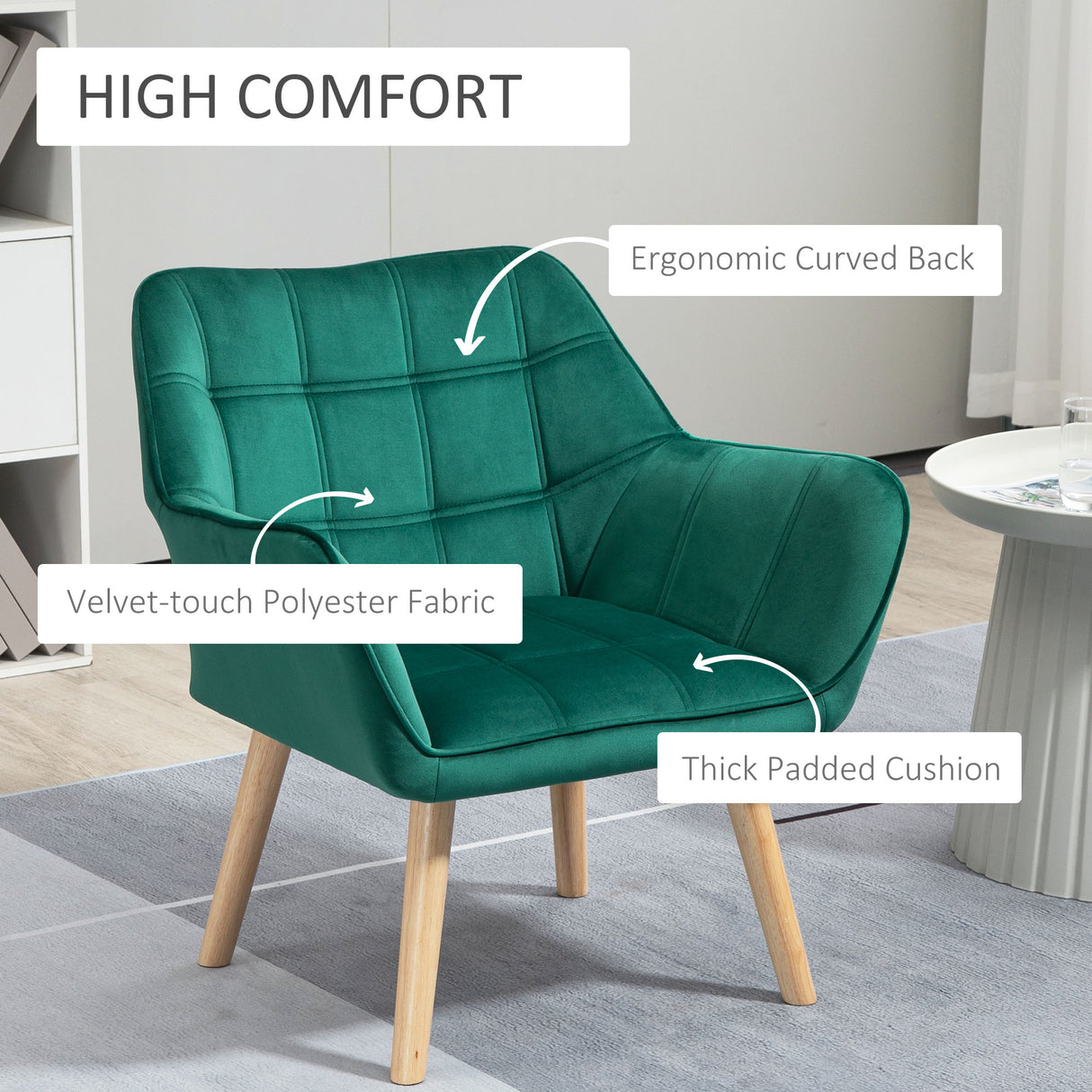 easycomfort easycomfort poltroncina stile nordico in legno ed effetto velluto verde per soggiorno o ufficio 64x62x72 5 cm