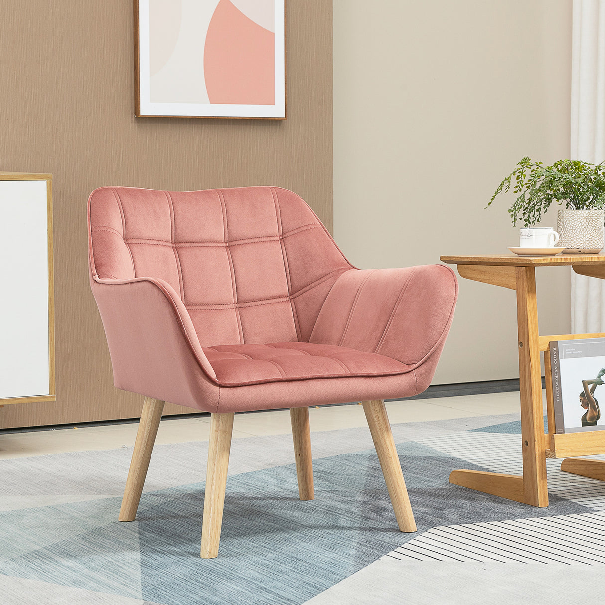 easycomfort easycomfort poltroncina stile nordico in legno ed effetto velluto rosa per soggiorno o ufficio 68 5x61x72 5 cm