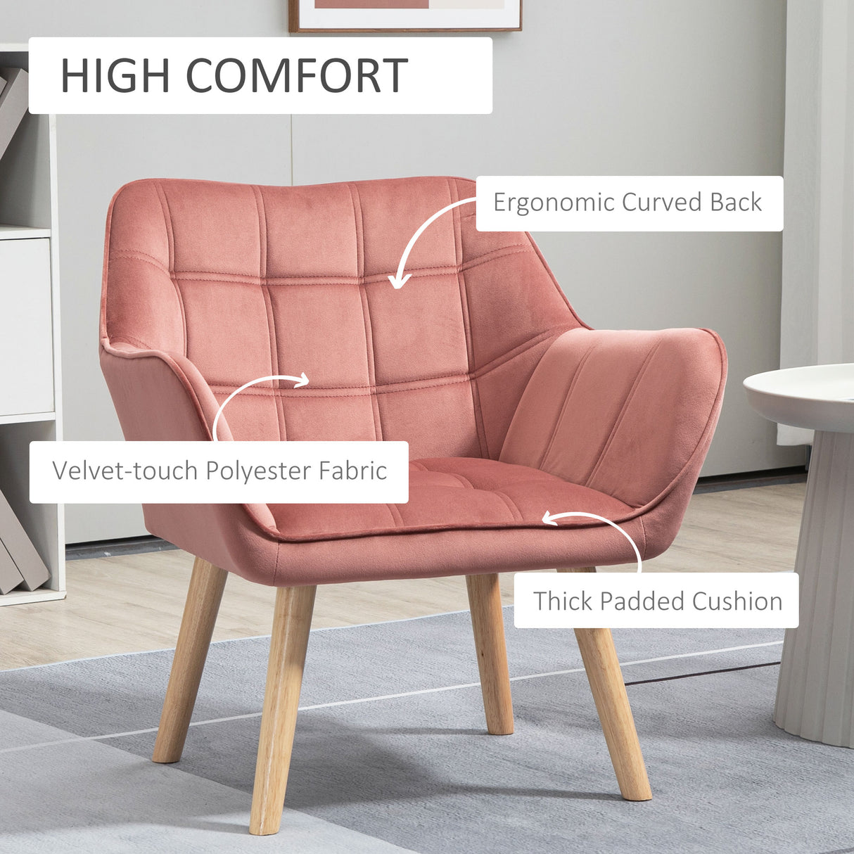 easycomfort easycomfort poltroncina stile nordico in legno ed effetto velluto rosa per soggiorno o ufficio 68 5x61x72 5 cm