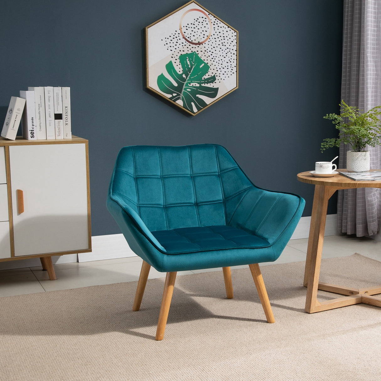 easycomfort easycomfort poltroncina dal design scandinavo in legno e velluto color petrolio ean 8055776913292