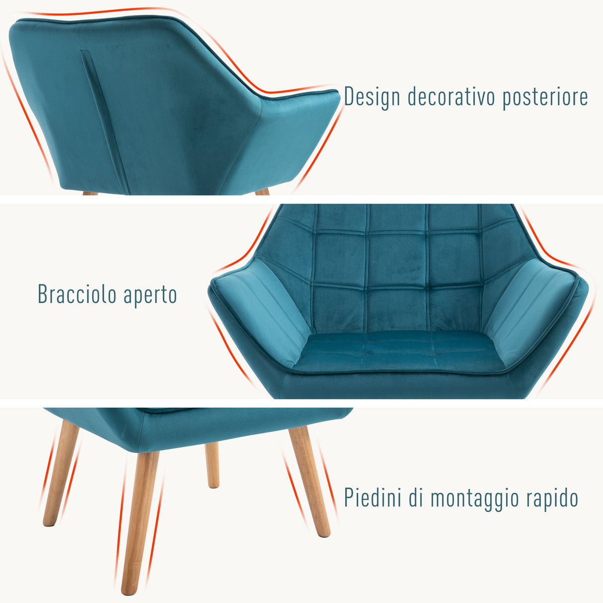 easycomfort easycomfort poltroncina dal design scandinavo in legno e velluto color petrolio ean 8055776913292